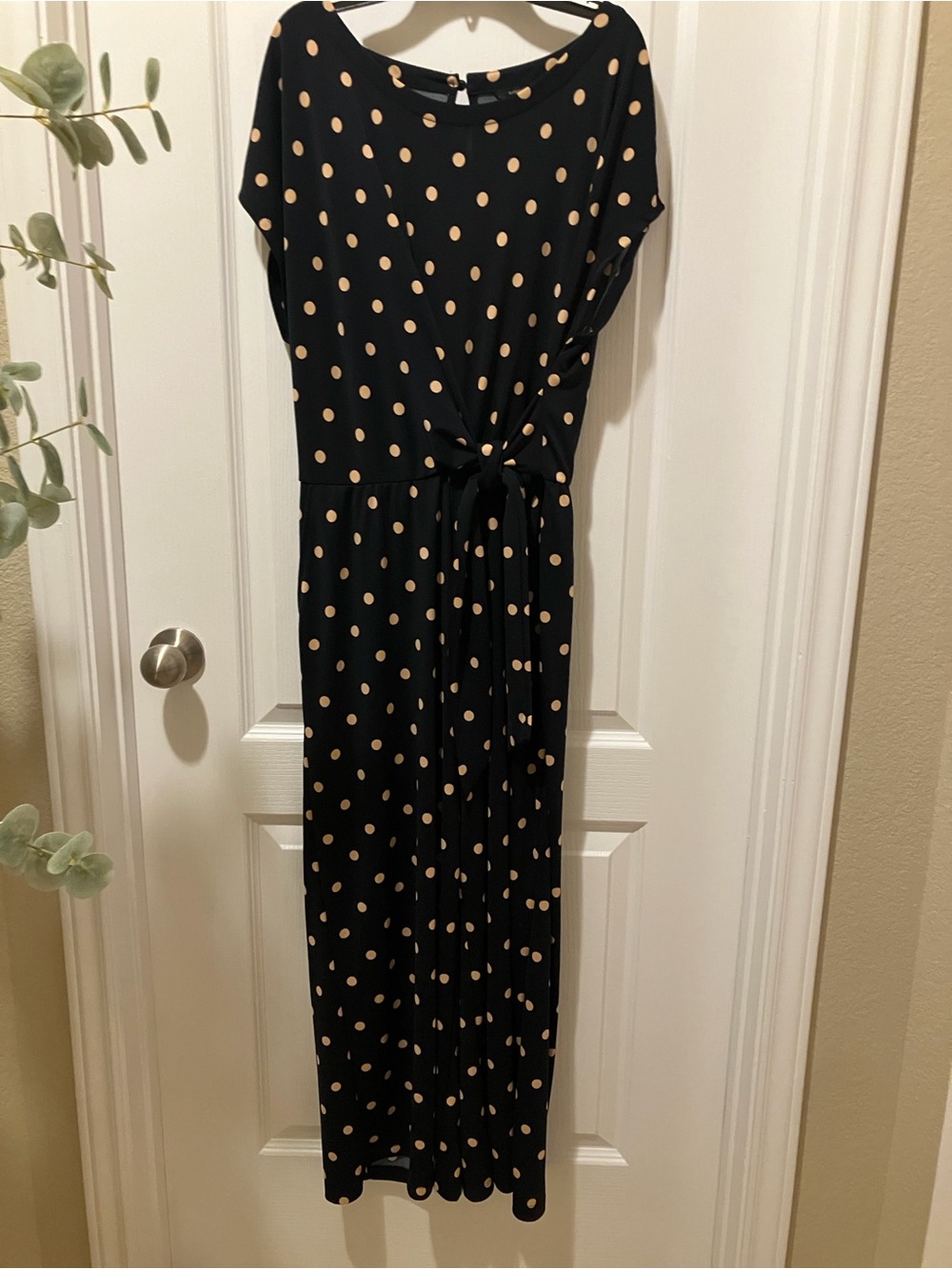 Banana Republic navy Jumpsuit with Tan Polka Dots
